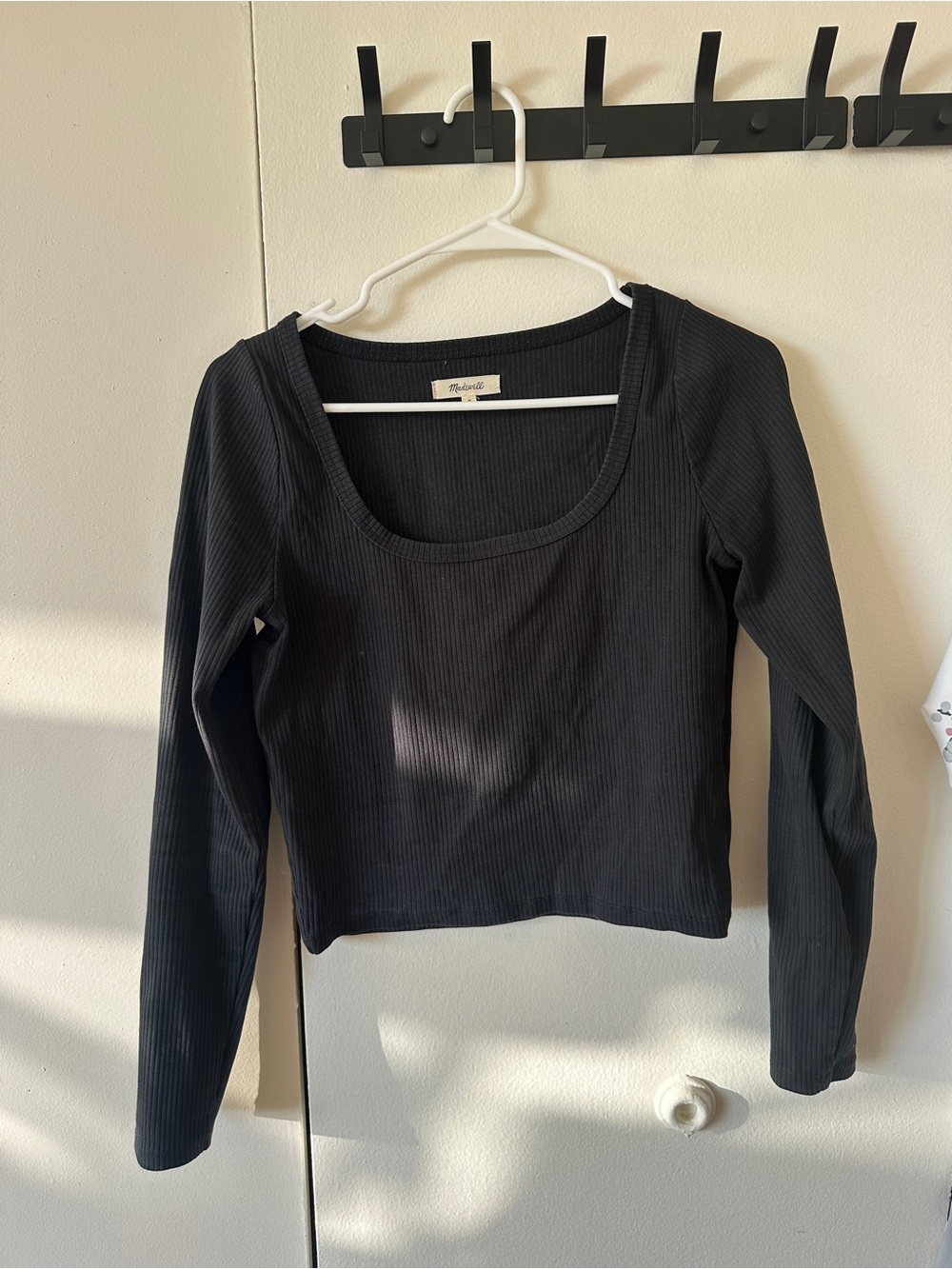 Madewell ribbed Long-Sleeve Square Neck Top - Black